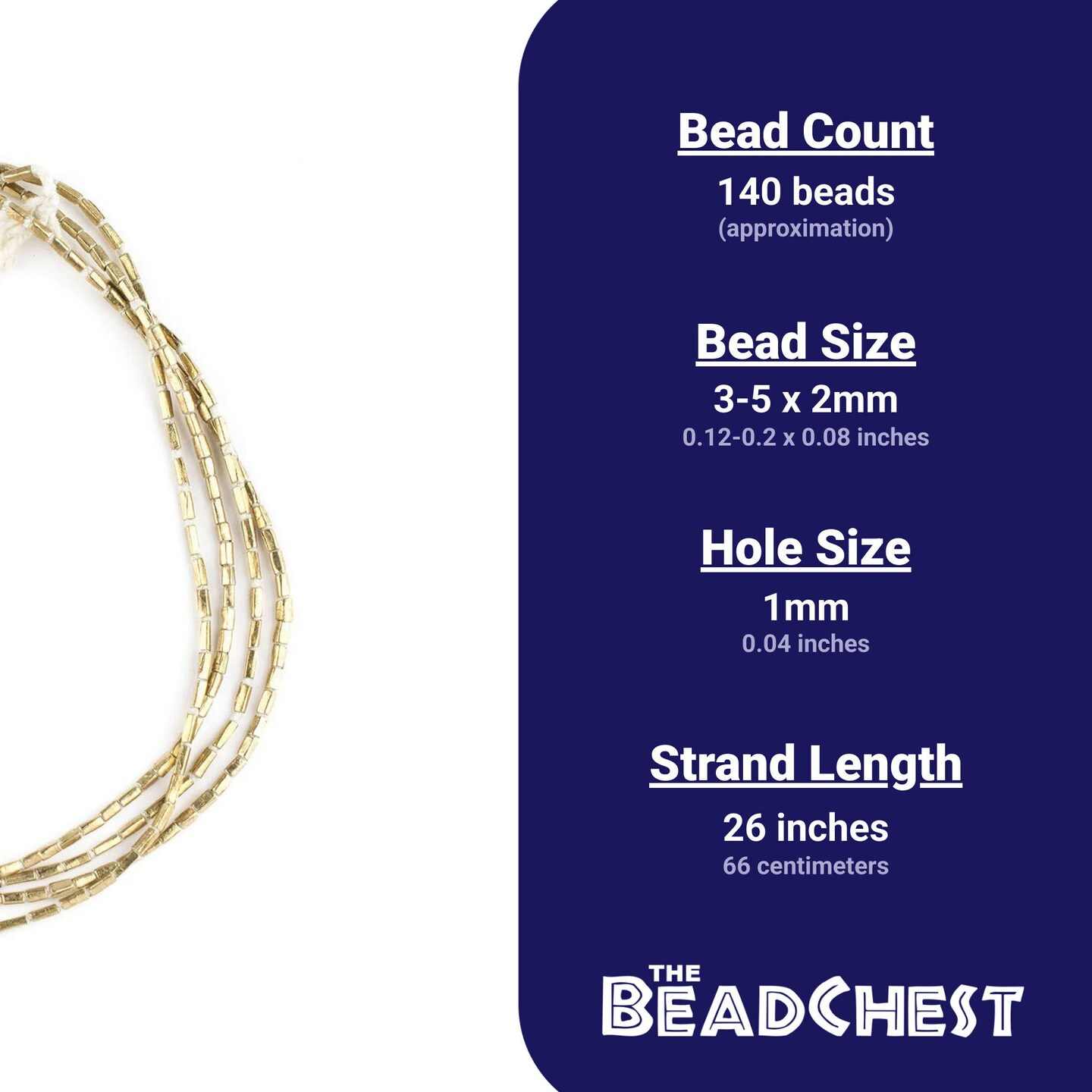 The Bead Chest Brass Rectangular Tube Ethiopian Beads (4x2mm)