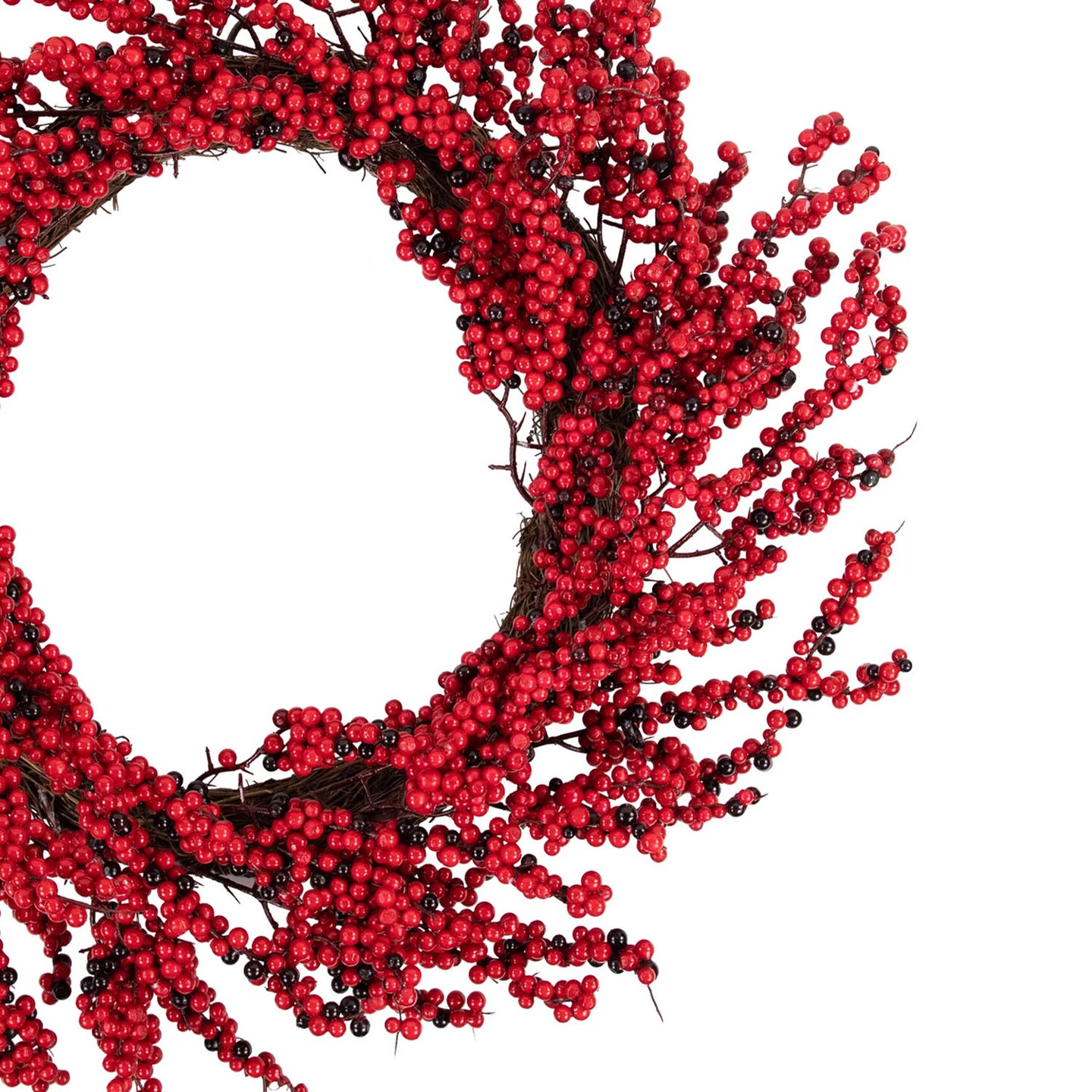 Burgundy Red Artificial Berry Christmas Wreath with Natural Twig 22 Inch