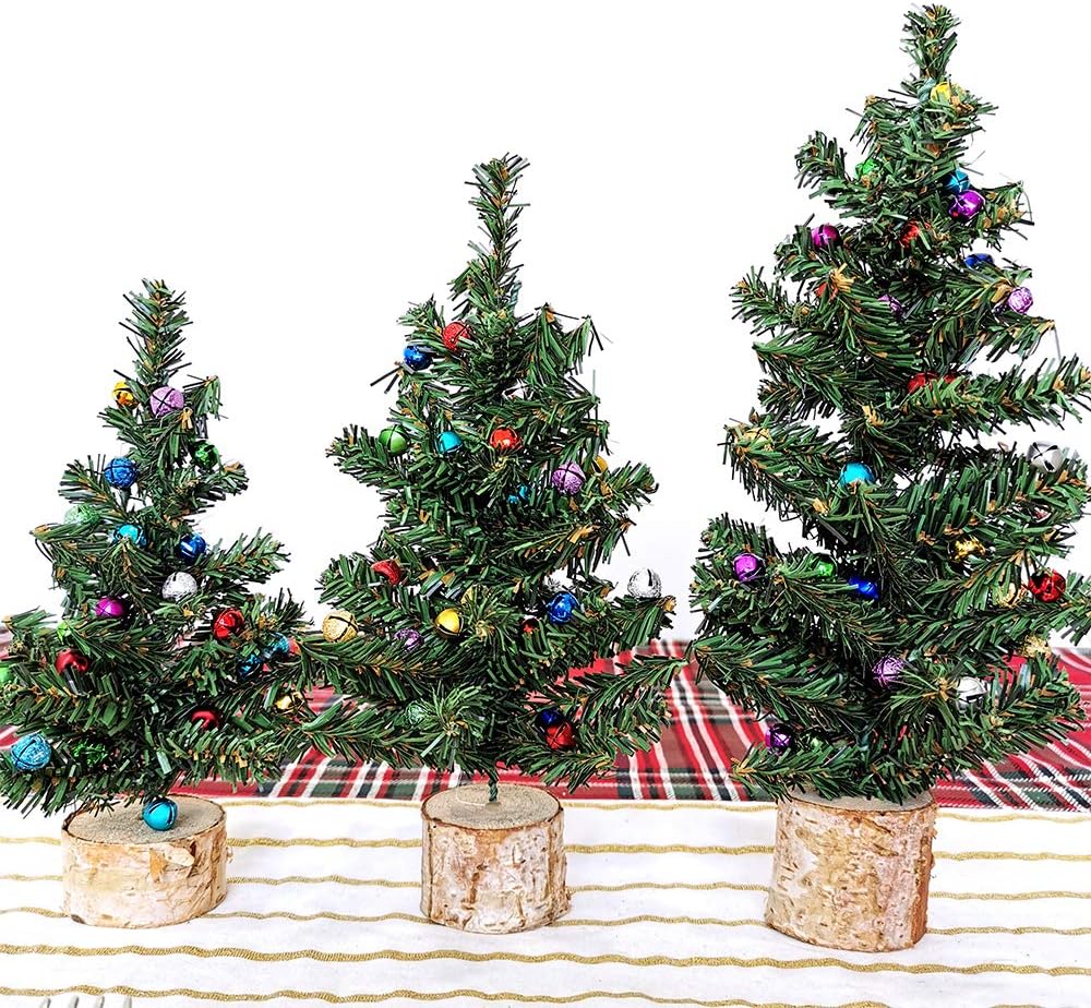 Miniature Christmas Trees for Holiday Season Tabletop (Two-tone Green and Brown) 7.5&#x22;D x 7.5&#x22;W x 10.8&#x22;H