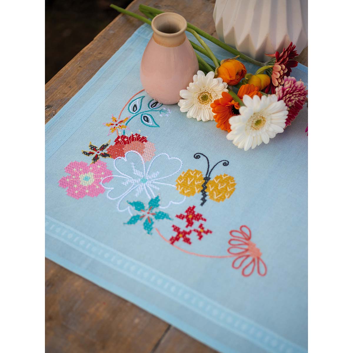 Springtime Table Runner Stamped Cross Stitch & Stamped Embroidery Kit