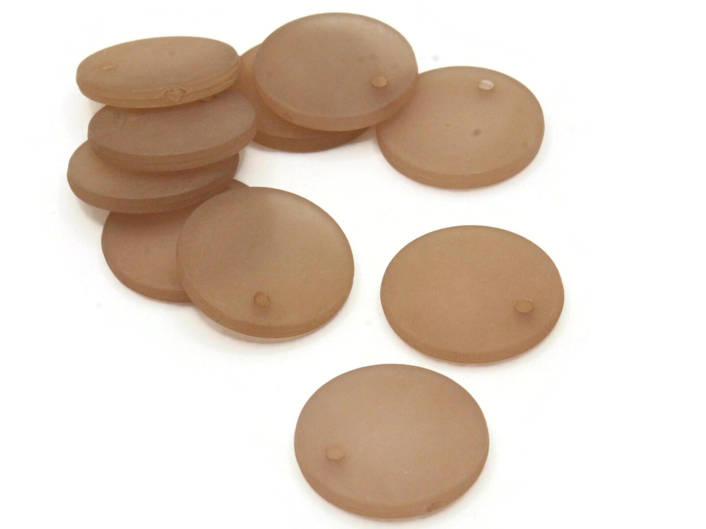 10 20mm Flat Round Drop Frosted Brown Vintage Lucite Plastic Beads
