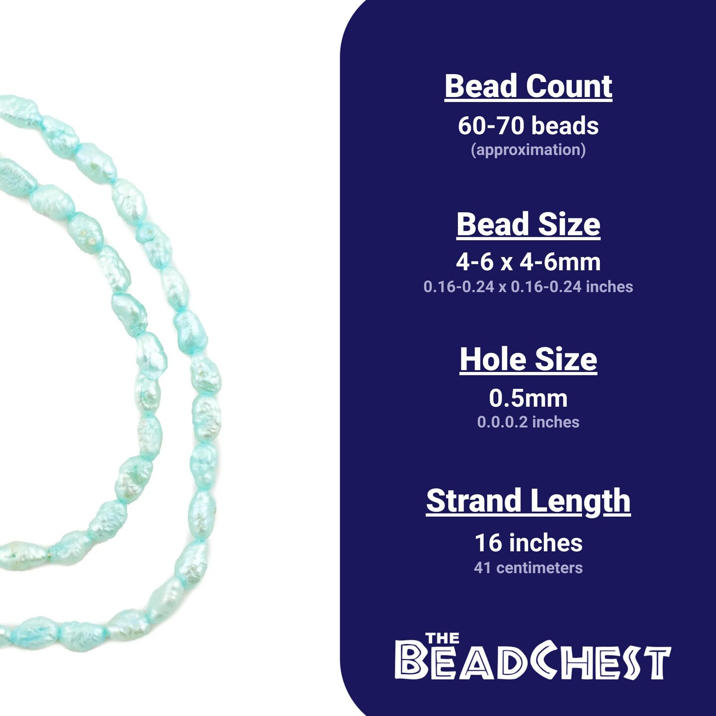 The Bead Chest Japanese Rice Pearl Beads: Vintage Pastel Blue 4mm Elegance | Full Strand