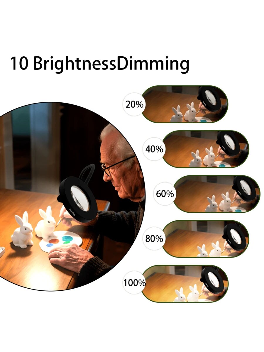 5X Magnifying Glass With Light, 3 Colors & 10 Brightness Reading Lamp