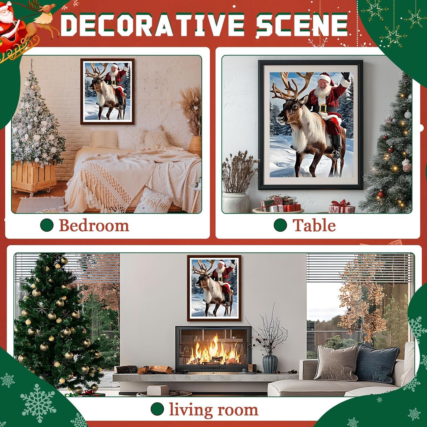 Christmas Diamond Art Kits for Adults, Santa Deer Diamond Paiting Kit for Beginners, 5D DIY Round Full Drill Craft Diamond Dot Gem Art, Home Wall Decor 12" x 16"