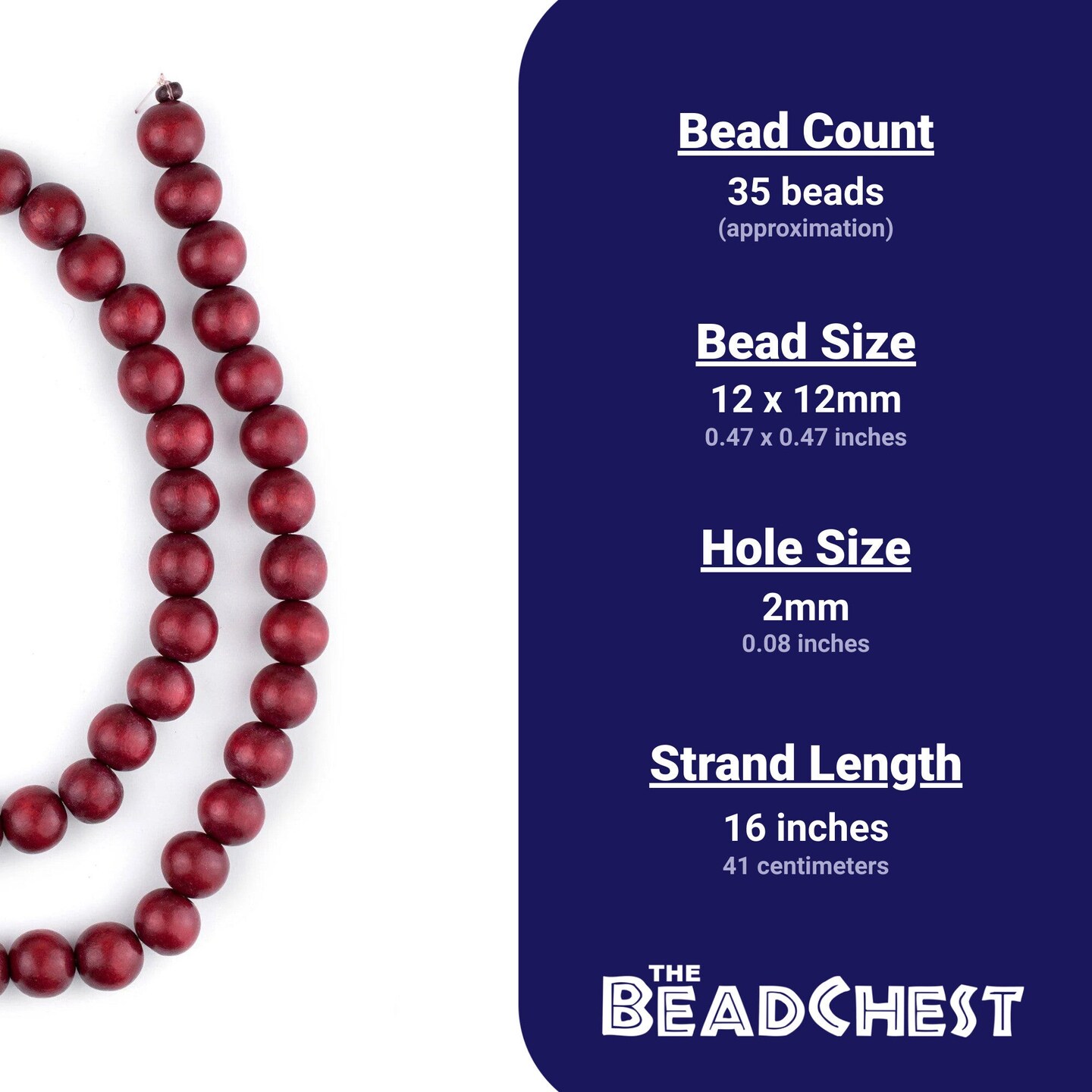 The Bead Chest Natural 12mm Wooden Beads in Red for Jewelry Making – Round Loose Wood Spacer Beads I Approximately 35 Beads