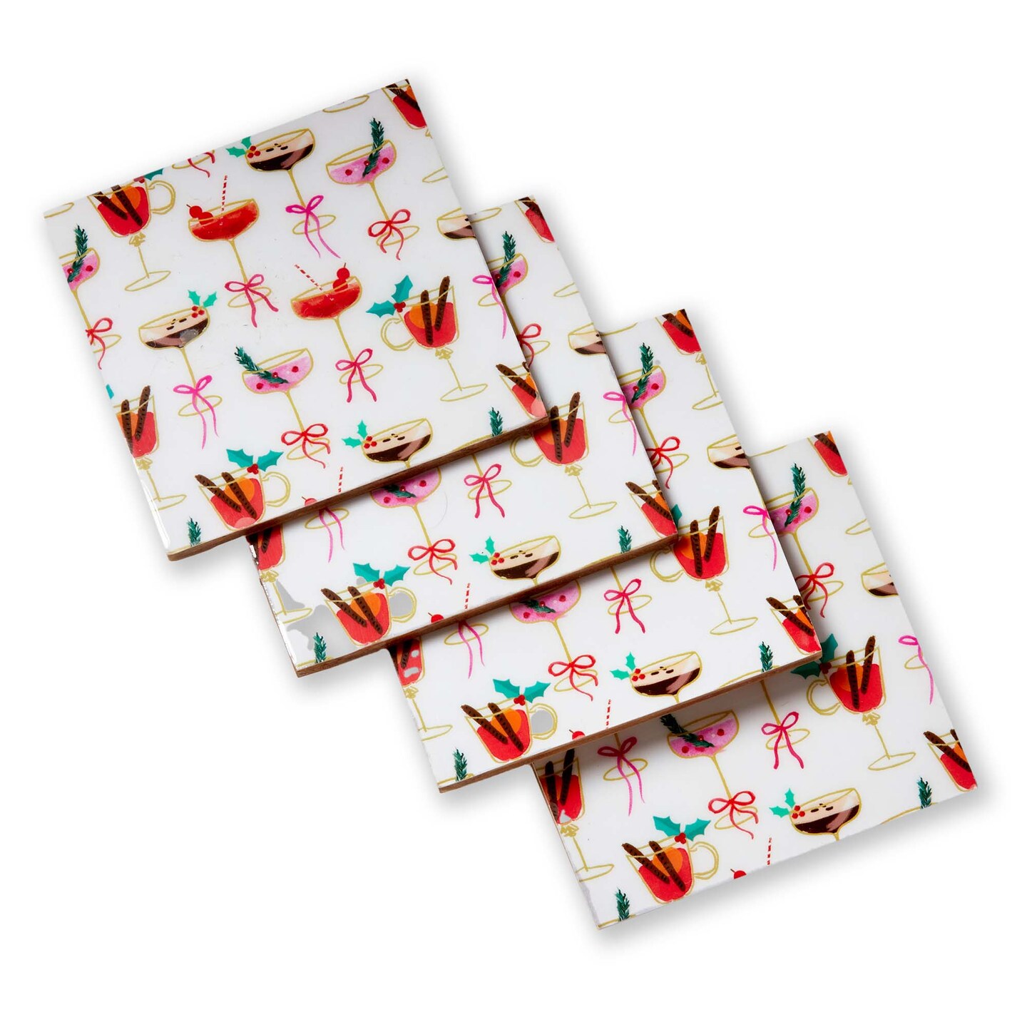 Very Merry Cocktail Coaster Set of 4 - Everyday Bar Coasters, Spot or Wipe Clean, 4x4 inches, Perfect for Home Entertaining