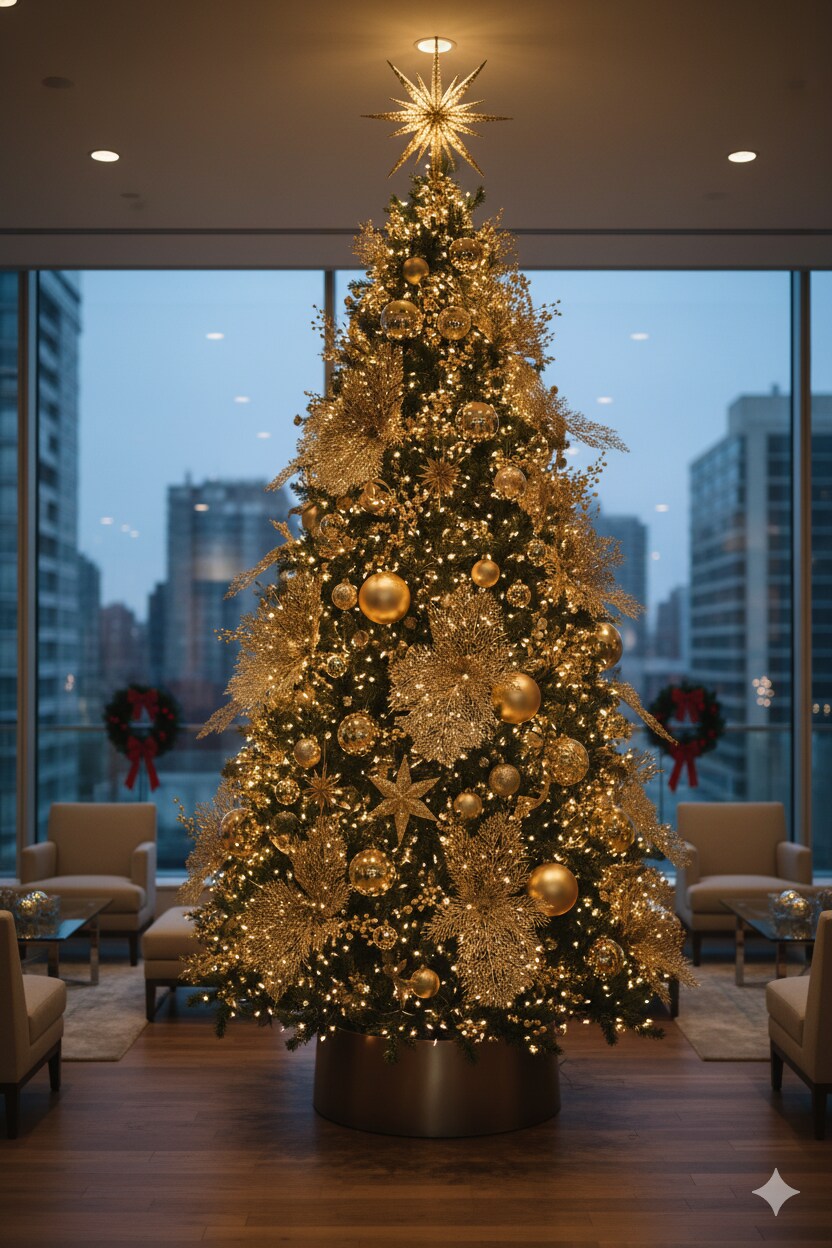 4PC 25-Inch Gold Glitter Mesh Leaf, Christmas Accent, Perfect for Trees, Wreaths, Garland Displays