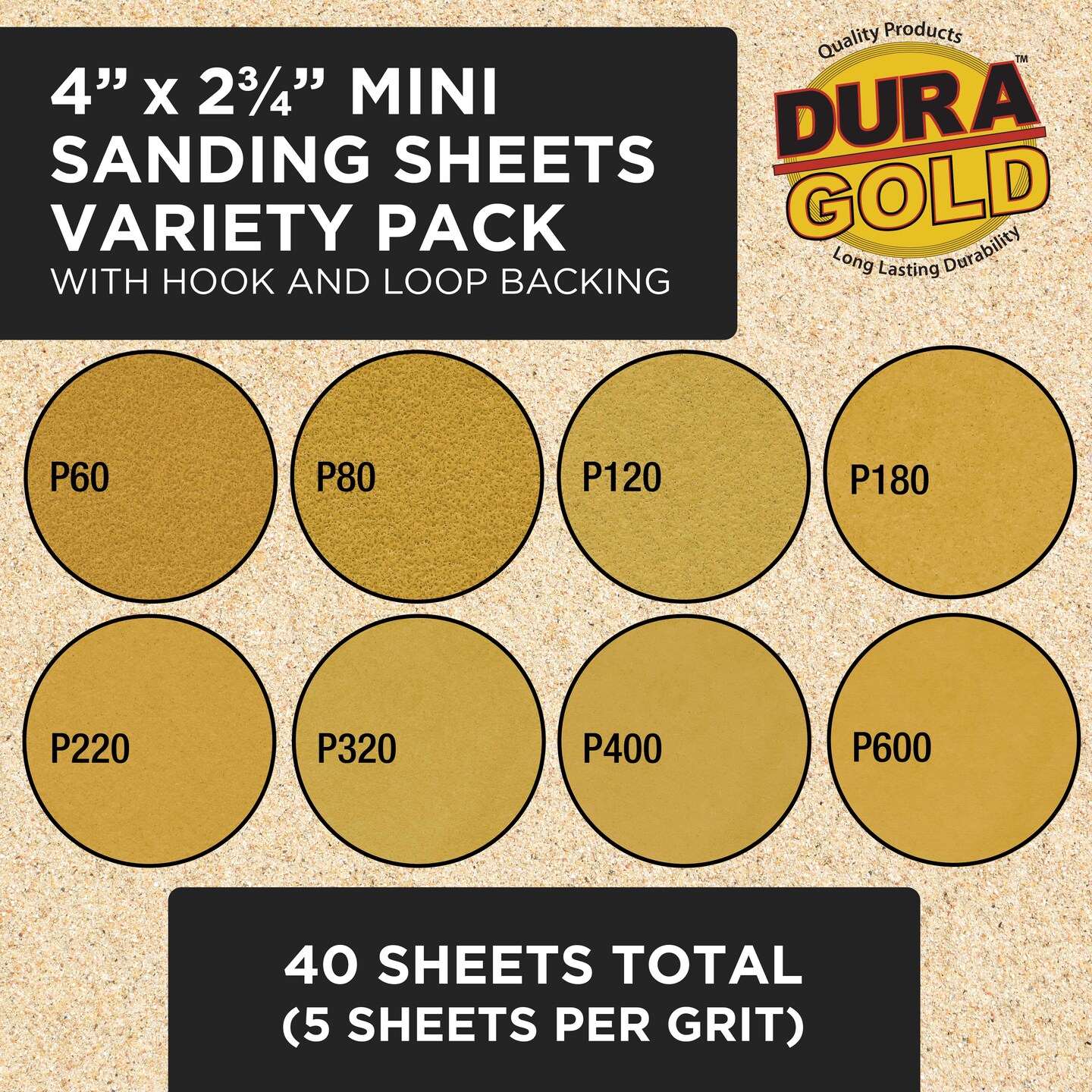 Dura-Gold Set of 3 Different Contour Hand Sanding File Block Sticks with 40 Sheet Hook &#x26; Loop Sandpaper Kit - Flat Convex Radius Profile Shapes
