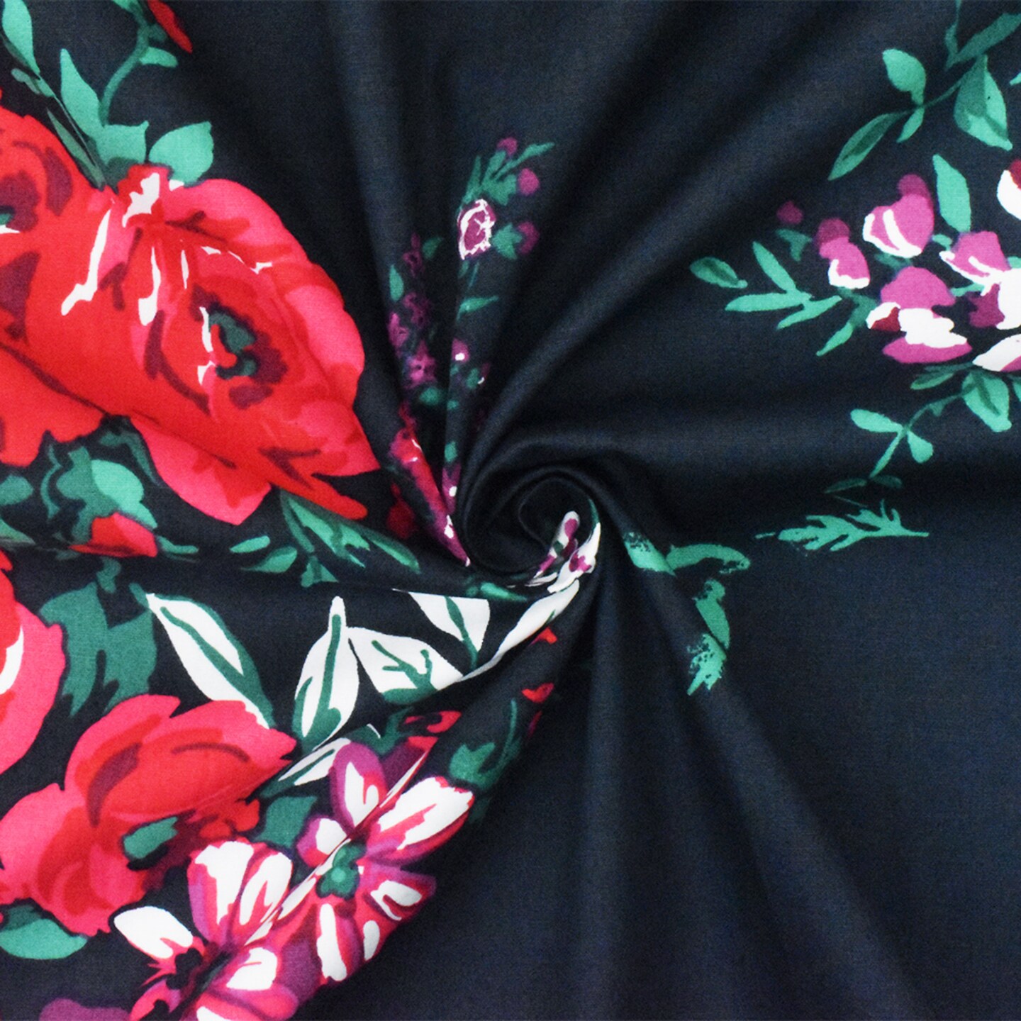 Navy-Blue-Multi Floral Printed Cotton Poplin Woven Fabric By the Yard