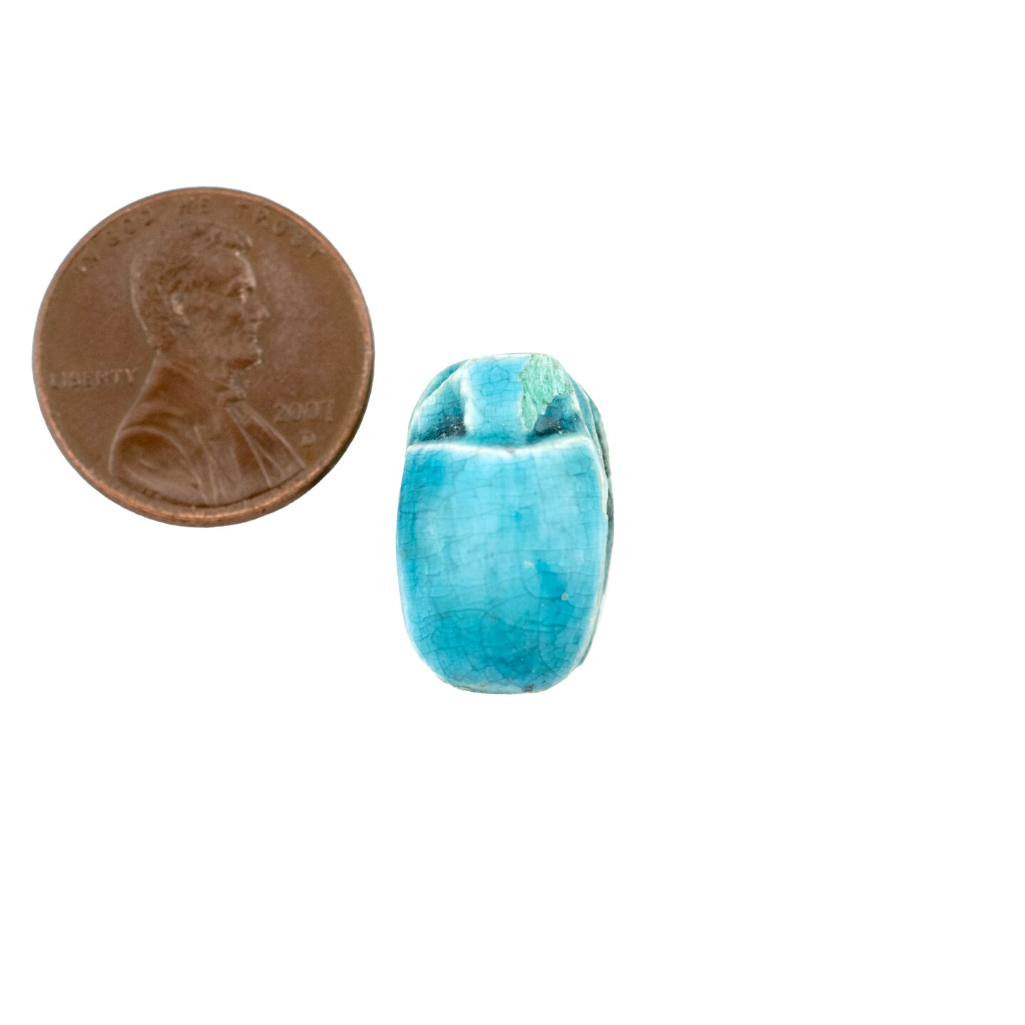 The Bead Chest Turquoise Egyptian Soapstone Scarab Beads 18x12mm Middle East Blue Tabular Clay Large Hole