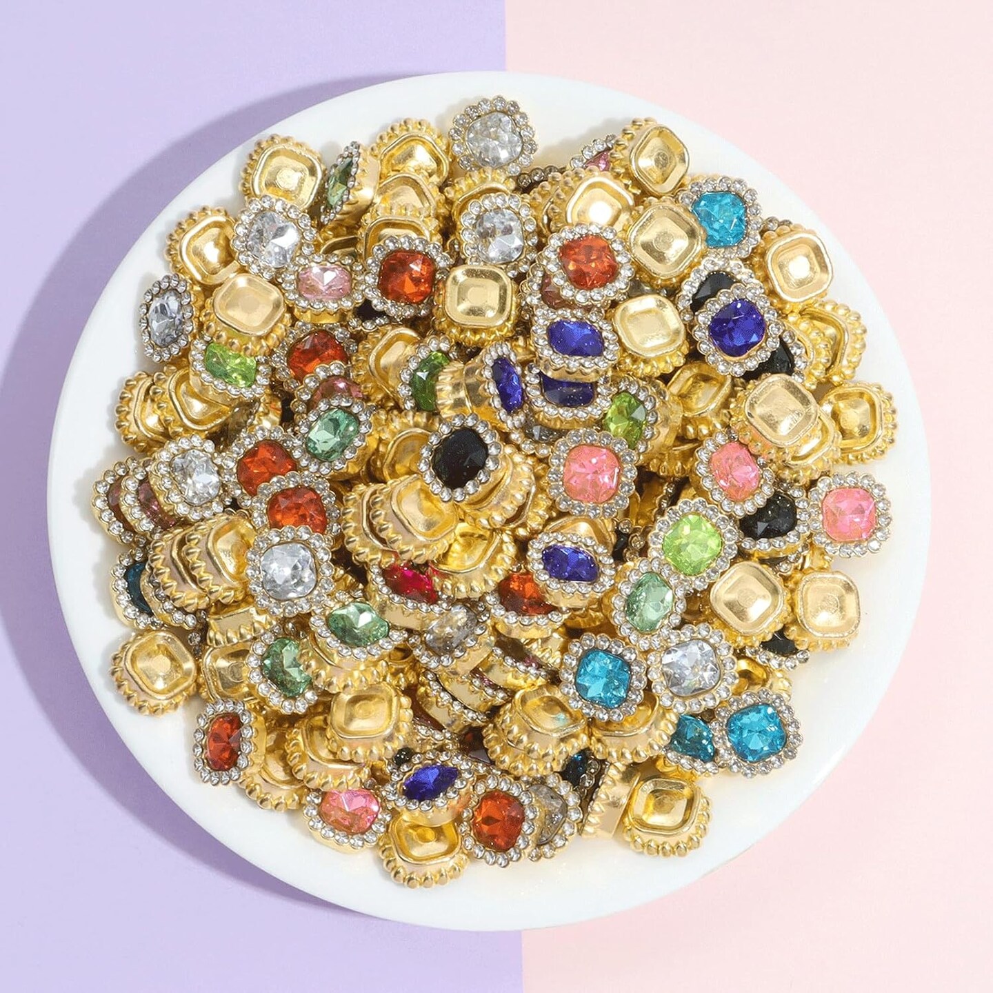 200pcs Square Rhinestone Buttons - 13mm Flower Flatback