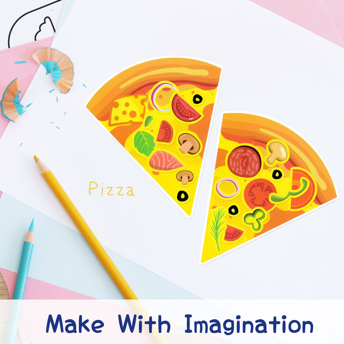Wrapables Make a Face Stickers, Make Your Own Animal, Food, Dress-Up Stickers, DIY Craft Activities, Party Favors (24 Sheets), Pizza