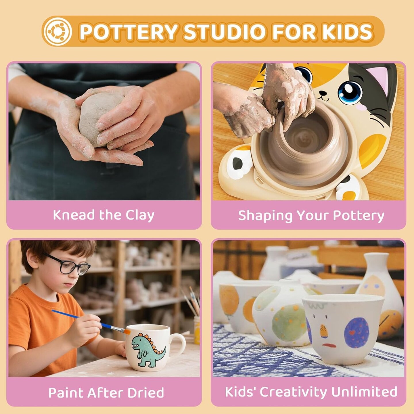 Pottery Arts and Crafts for Kids Ages 8-12 with 3 Pack Painting Kit Air Dry Clay