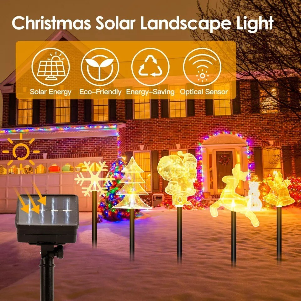 5PCS Solar Christmas Stake Light Reindeer Snowflake Santa Claus Lamp