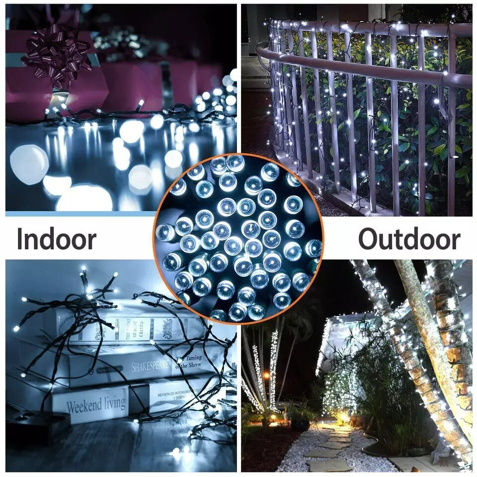 White 200 LED Solar String Fairy Lights 8 Mode Waterproof Outdoor Party Decor