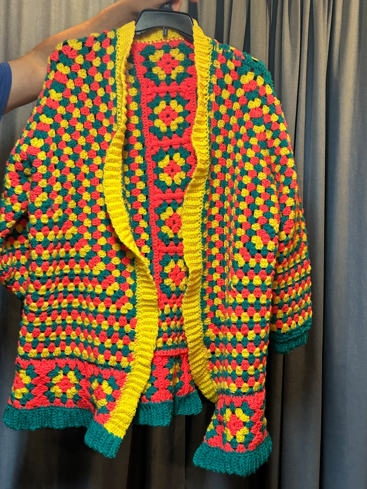 Hand Crochet Hexagon Cardigan, Women's Plus Size XXL XXXL, Yellow