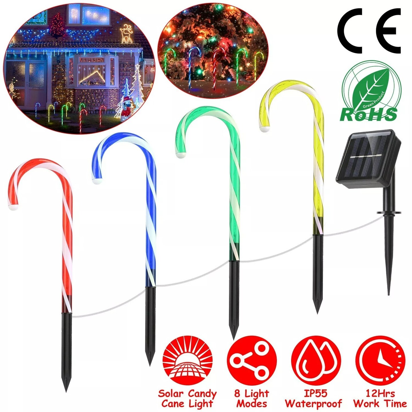 Solar Christmas Candy Cane Pathway Lights Waterproof Outdoor Walkway Lighting