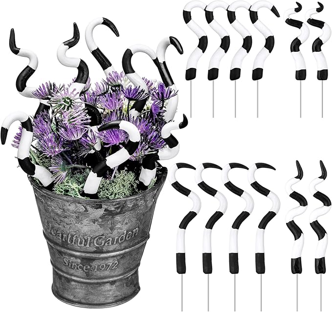 12 Pcs Halloween Sandworm Decoration Black and White Striped Plant Stakes Spooky Plant Decoration for Front Porch Plant Ornaments Decoration