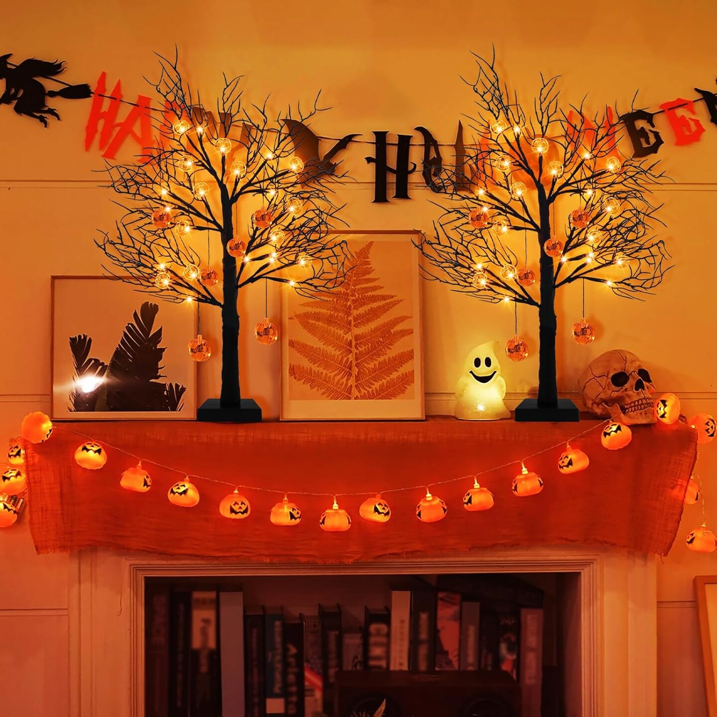 2 Pack 24 In Halloween Black Trees Decor with Timer