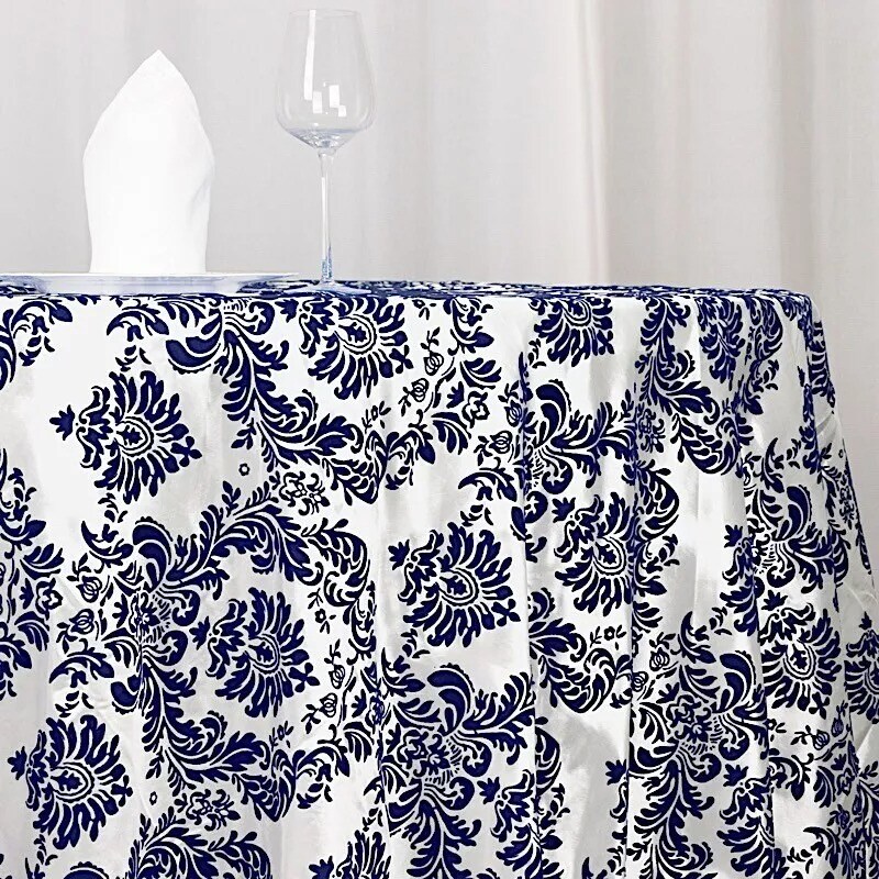 120&#x22; Royal Blue Damask Flocked Table Top Round Tablecloth Wedding Party Linens