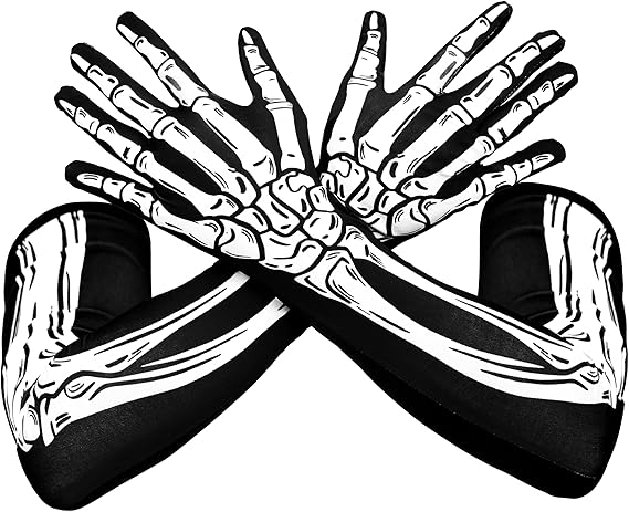 Halloween Skeleton Arm Length Gloves for Adult, Bone Skull Gloves for Women Men for Halloween Cosplay Parties