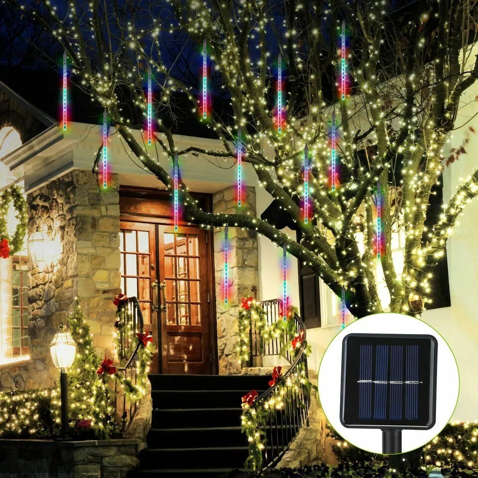 144 LED Solar Lights Meteor Shower Rain Tree String Light Garden Party Outdoor