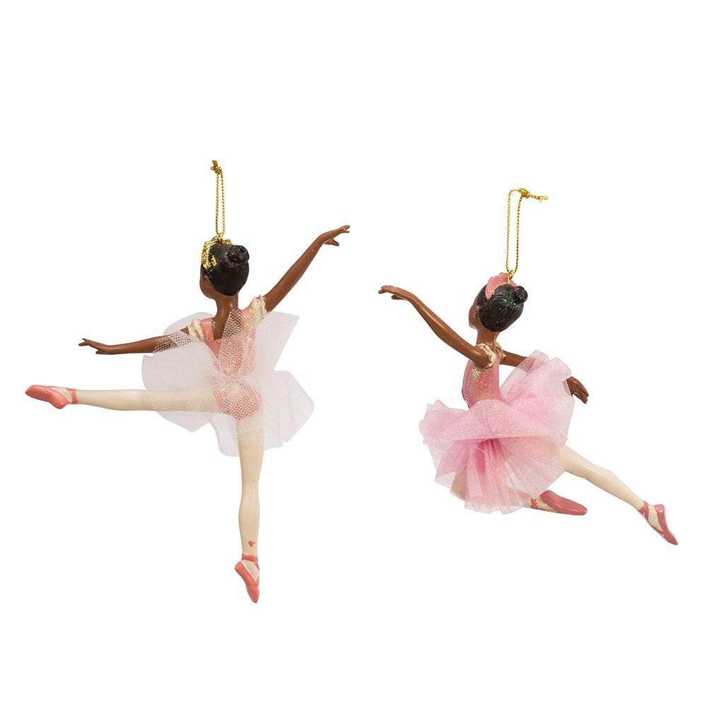 6.5&#x22; African American Ballerina Ornaments &#x2013; Set of 2 Assorted Elegant Christmas Decorations