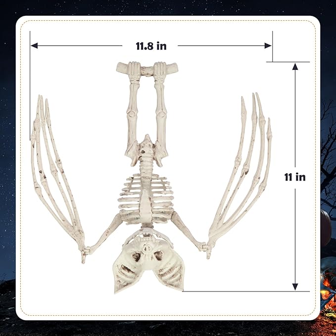 Halloween Bat Skeleton, 11&#x22; Halloween Animal Skeleton, Horrible Bat Skeleton Simulation Bat Model Vivid Bat Skeleton with Moveable Jaw and Wing for Yard Garden Lawn