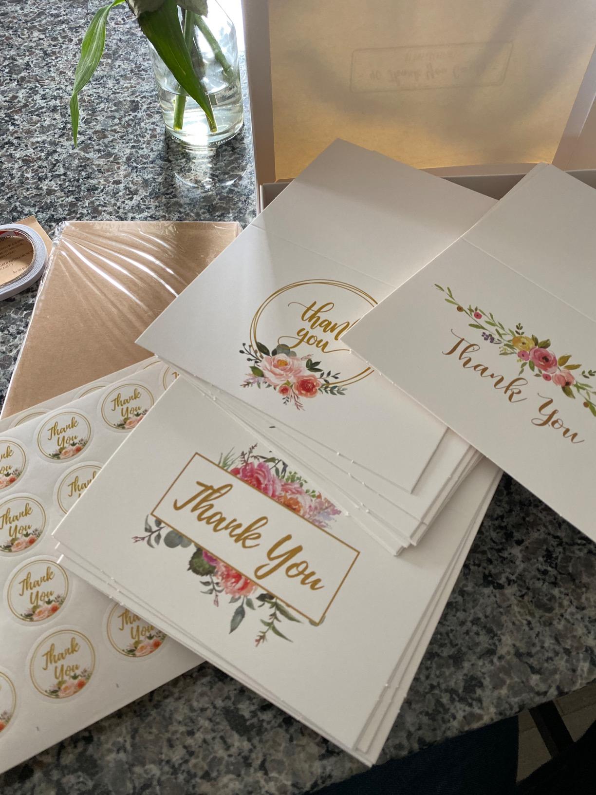 40 Floral Thank You Cards with Envelopes Stickers White Greeting Cards Flower Blank Note Cards for Wedding Baby Shower Bridal Birthday Party