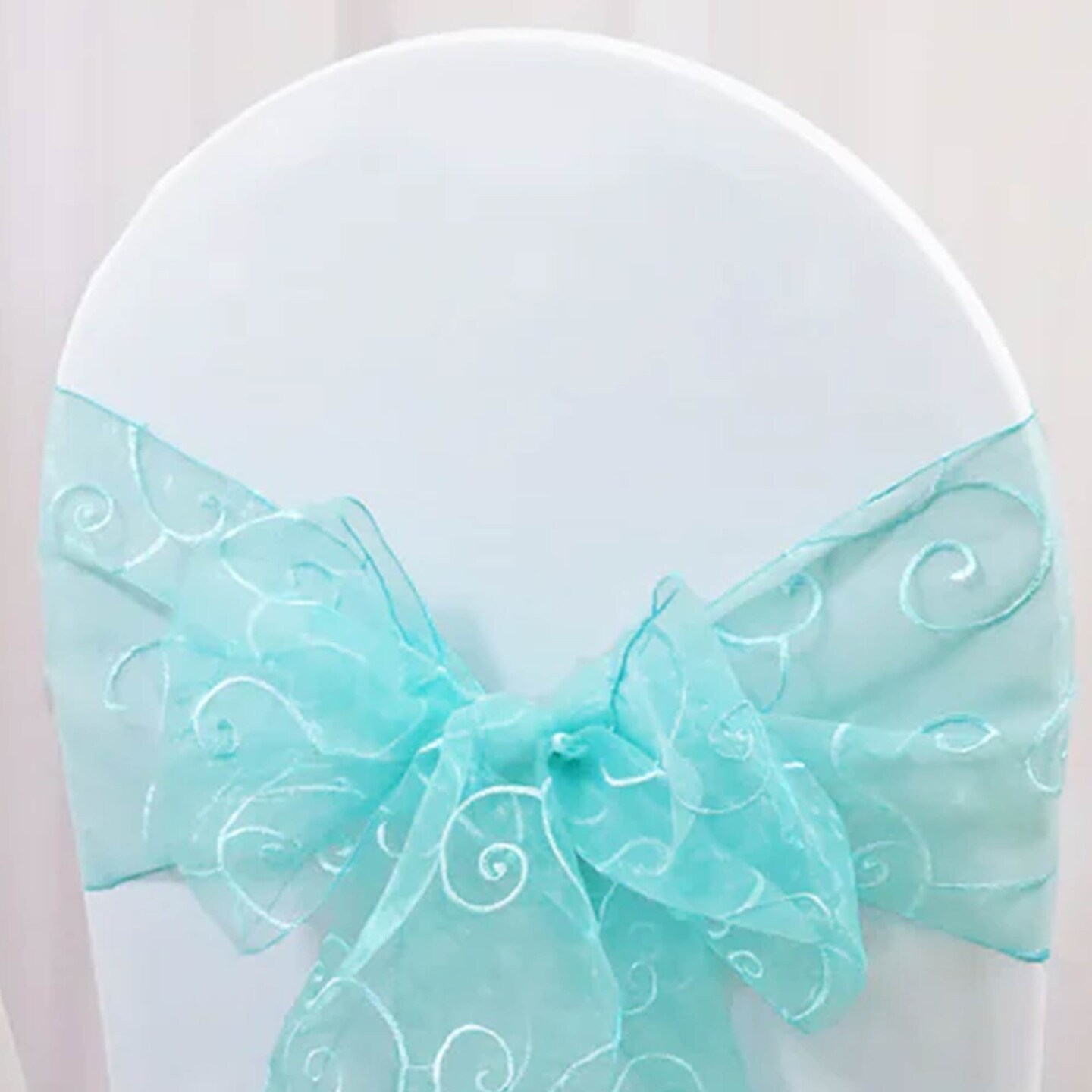 10 Pieces Pool Blue Embroidered Organza Chair Sashes 8"x108" Elegant Event Decor Accents