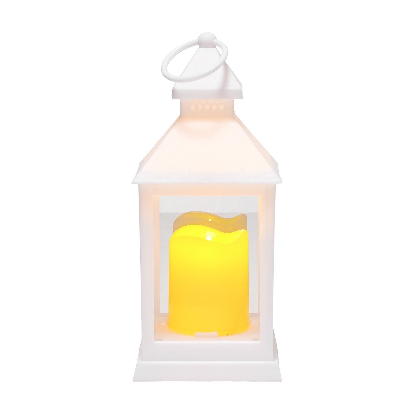 White Plastic & Glass LED Candle Lanterns Set of 12 with Flickering Lights