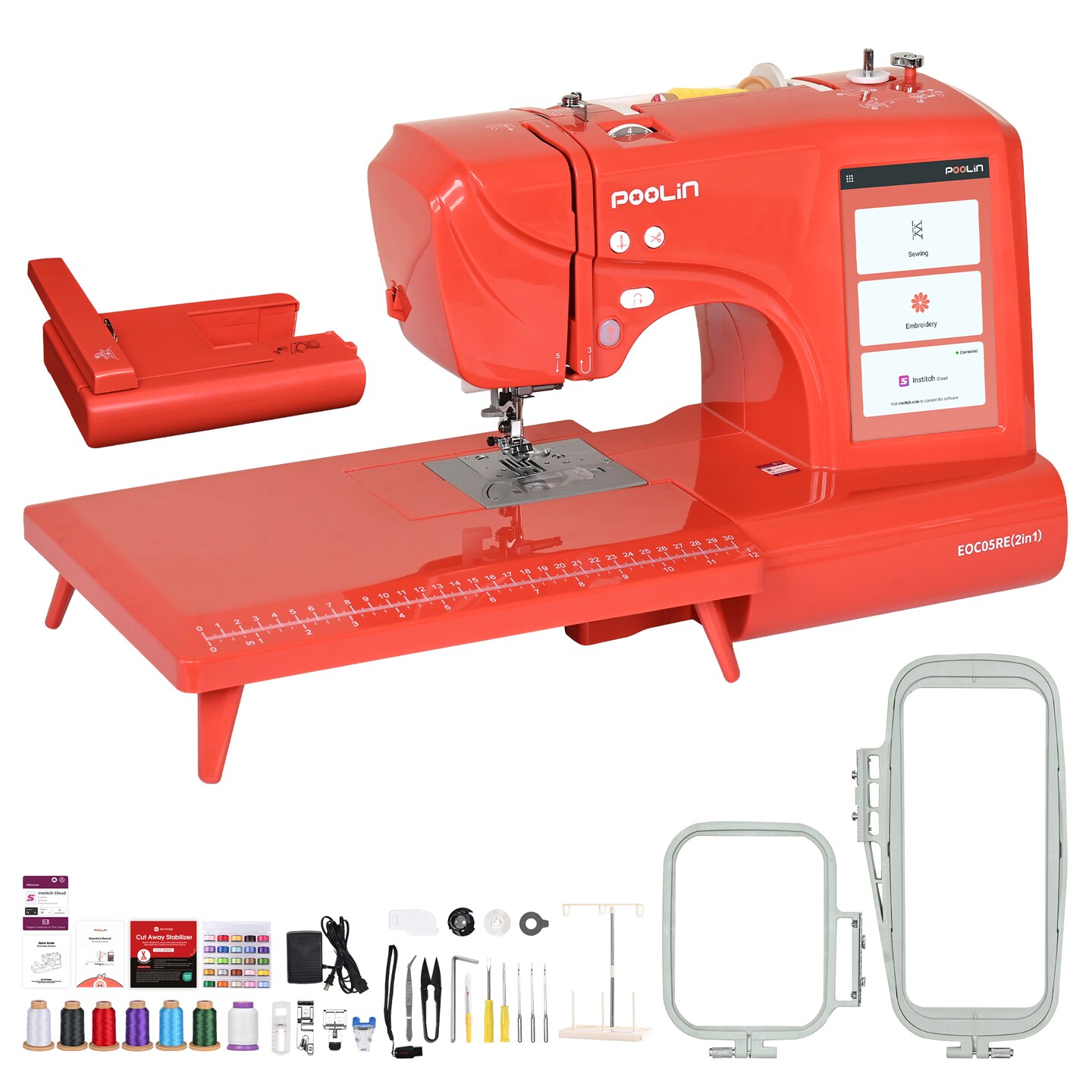 Official POOLIN EOC05RE(2in1) Sewing & Embroidery Machine Computerized 9.2x4in Large Area with 7in Big LCD Touchscreen Wifi Availabable with Starter Kit 207 stitches &156 built-in patterns for Business and Holiday Gift