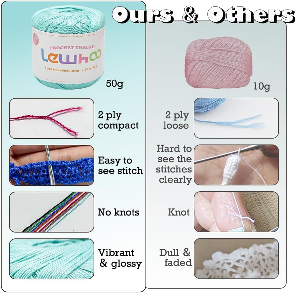 Crochet Thread Set – 8 Pearl 50g Balls, Size 10 Mercerized Cotton Lace Yarn for Hand Knitting, Crochet, and DIY Crafts