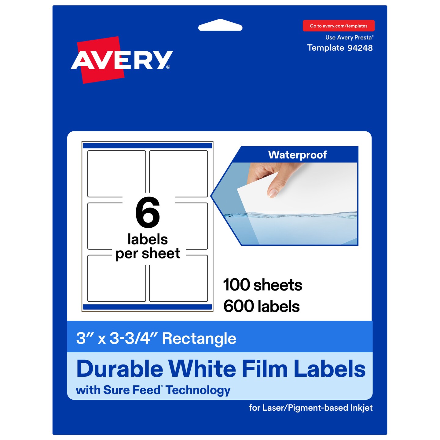 Avery Durable Waterproof Rectangle Labels with Sure Feed, 3