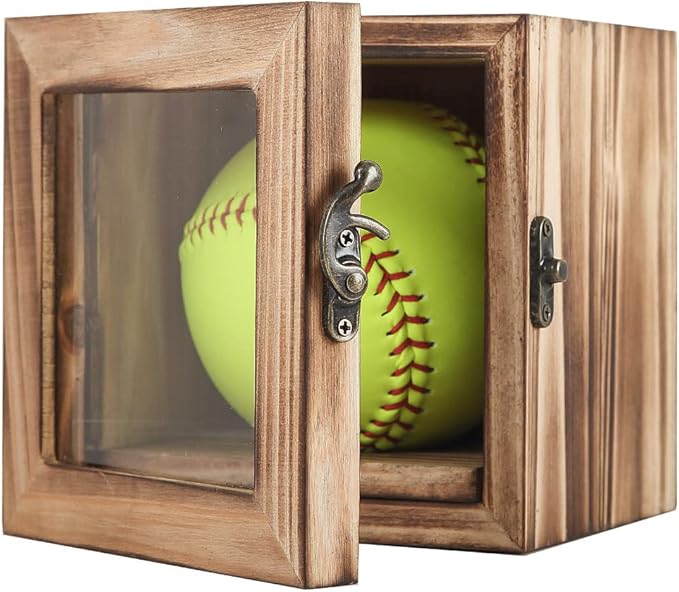 9" Baseball 12" Softball Display Case for Balls Homerun Shadow Box Frame Wall Mount Small Stand Holder Cubes Memorabilia Clear Sport Collectibles Single Gifts for Boys Carbonized 1