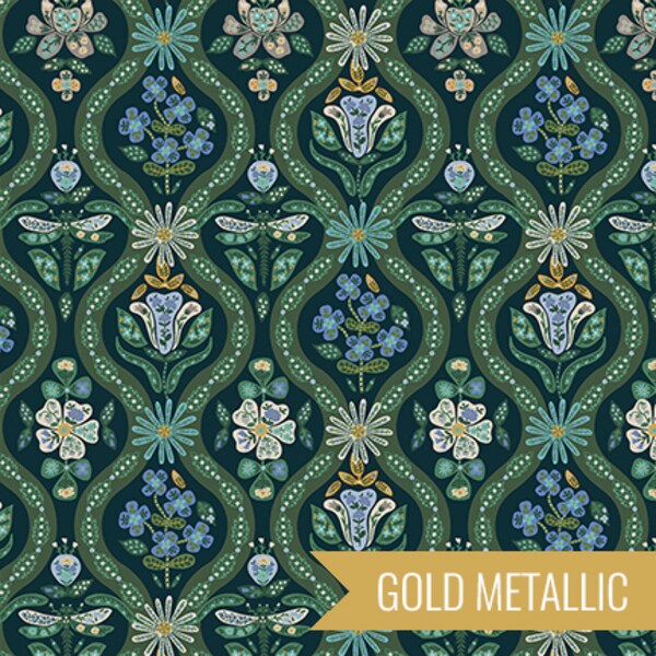 Posie in Peacock Metallic (rp1404-pe1m) | English Rose | Rifle Paper Co | Cotton+Steel
