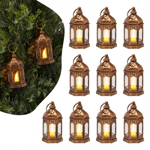 Bronze Plastic Electric Candle Lantern Set of 12 with Flickering LED