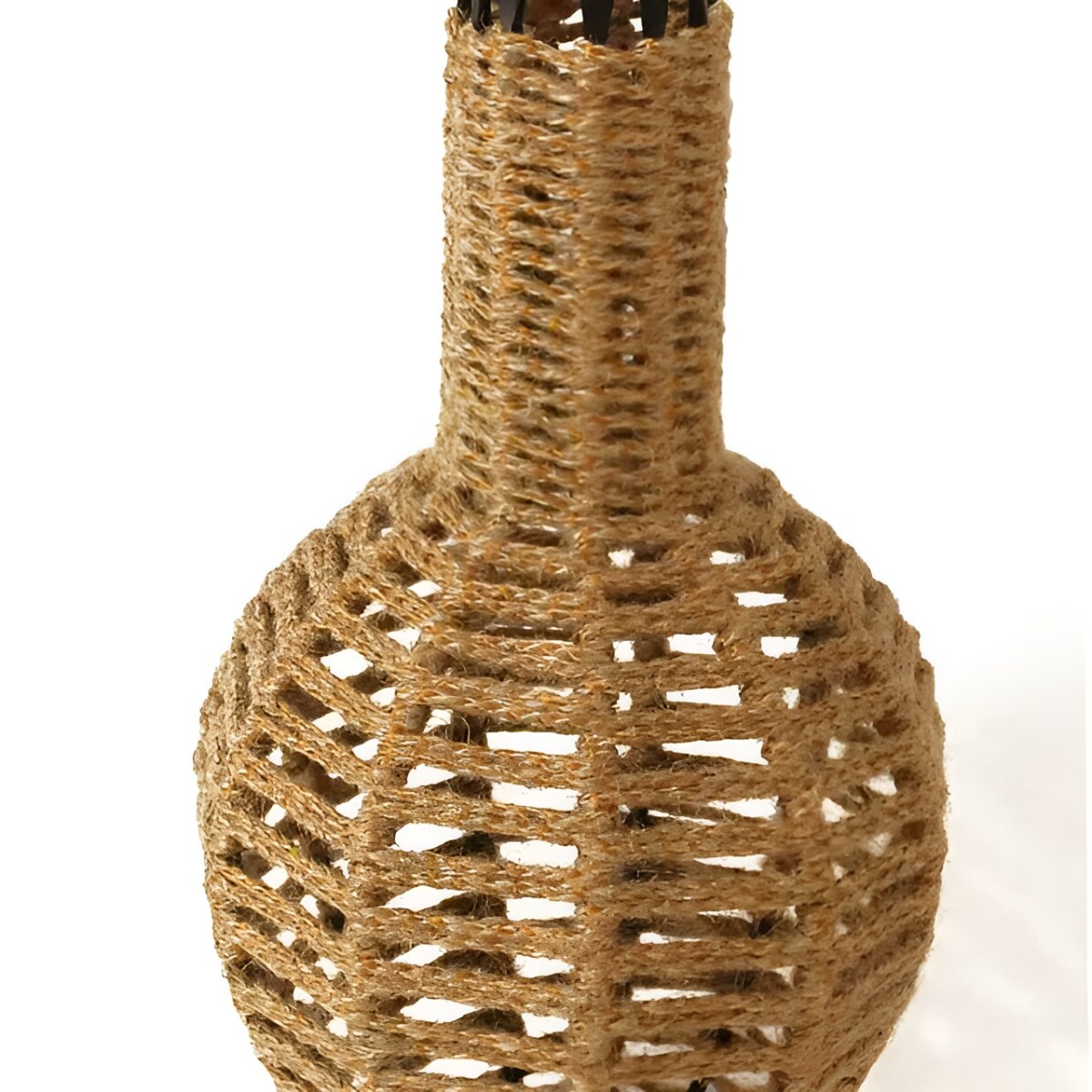 Decorative Jute Wrapped Vase with Iron Base Metal Ribbing for Home Styling