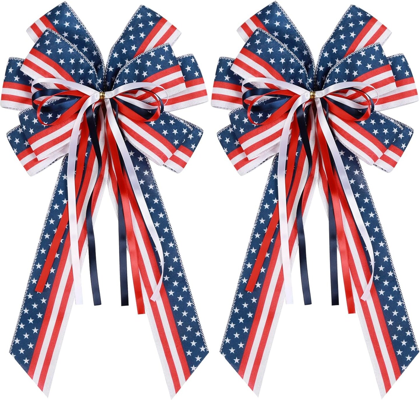 2 PCS Large Patriotic Wreath Bows – Red, White & Blue Stars and Stripes Ribbon Bows for 4th of July, Independence Day, Memorial Day, Veterans Day – American Flag Front Door Indoor & Outdoor Decorations