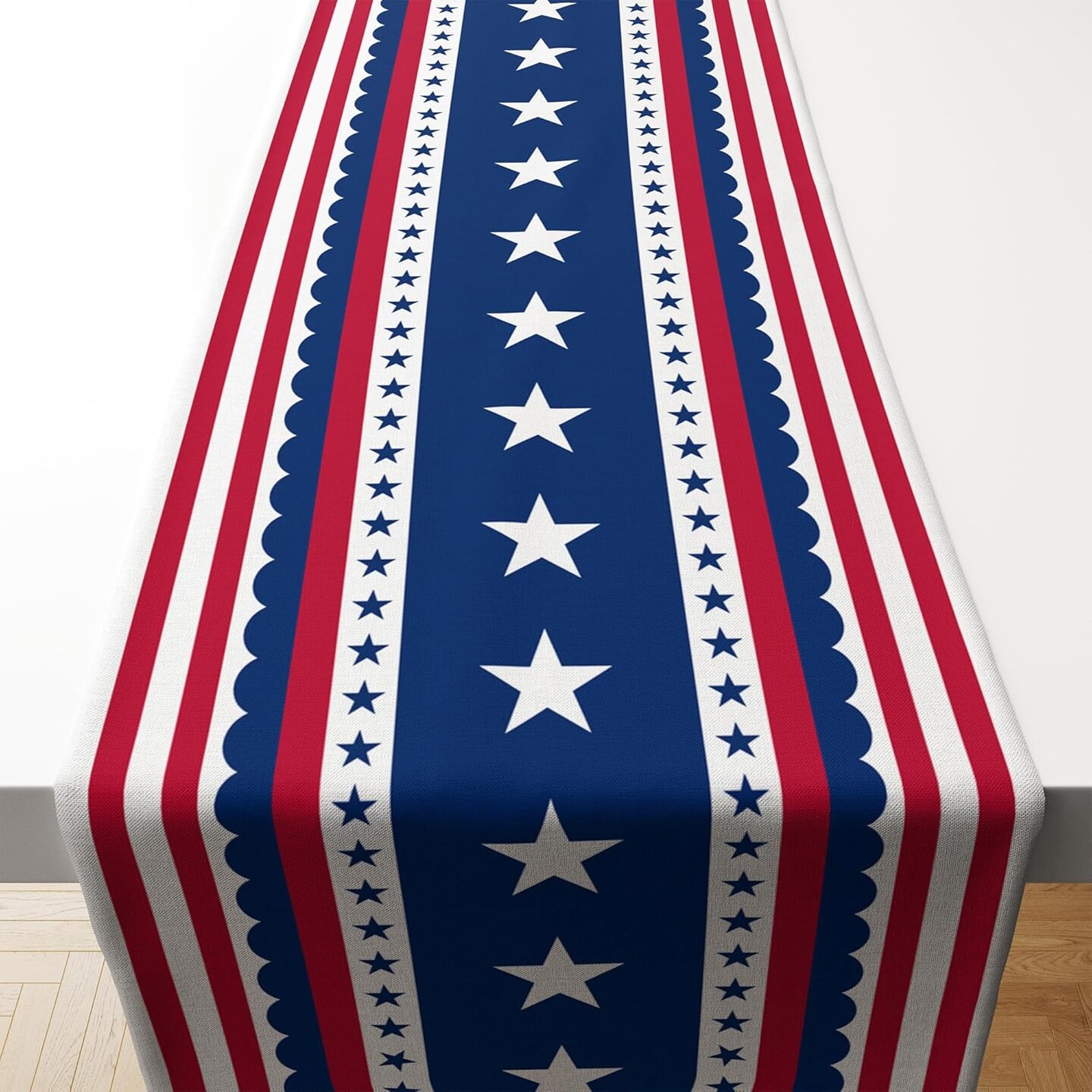 4th of July Decorations – Patriotic USA Stars Table Runner, Red White & Blue for Home, Memorial Day, Independence Day Party Supplies, Indoor & Outdoor