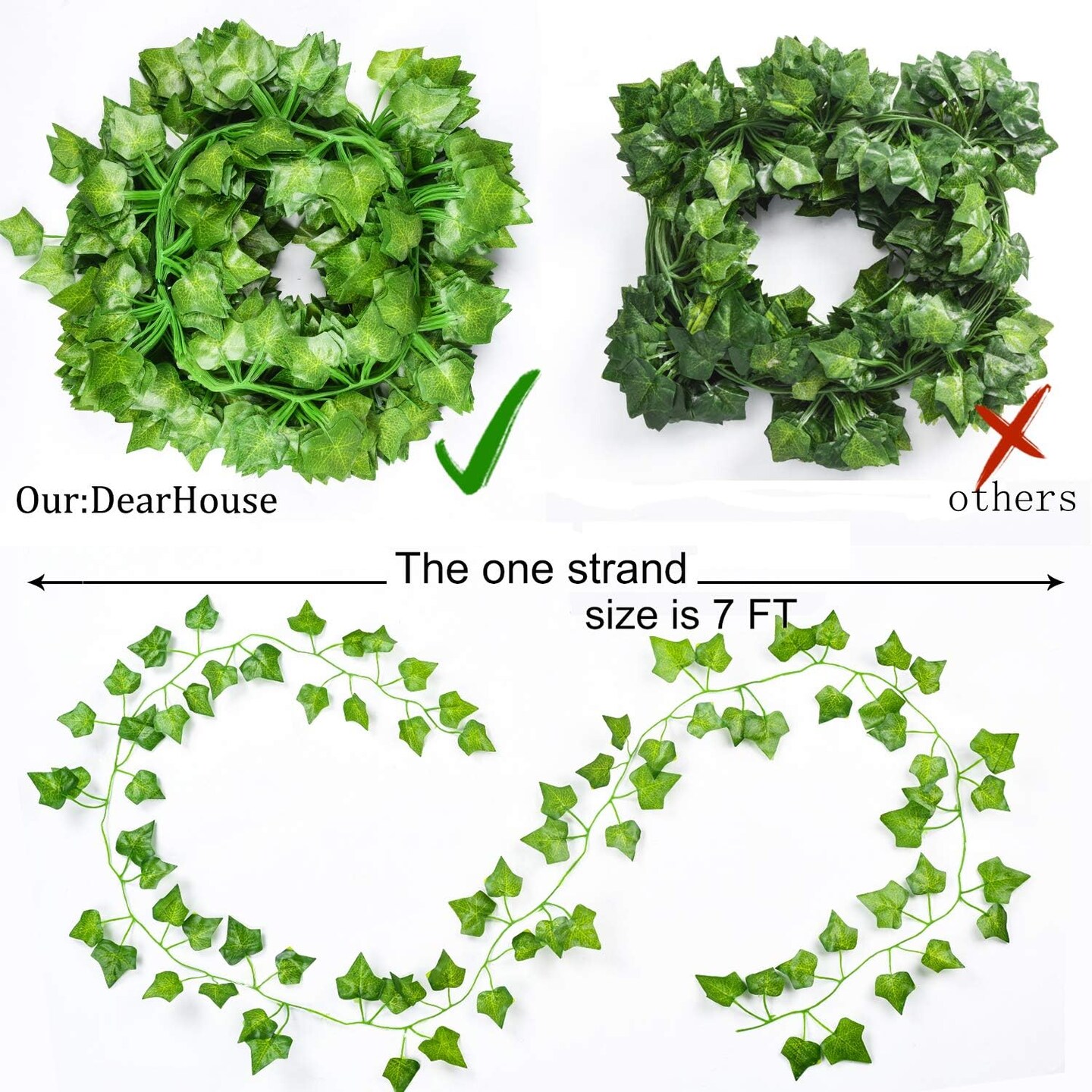 Artificial Ivy Garland 84ft 12 Strands Hanging Vine Green Leaf Wall Decor