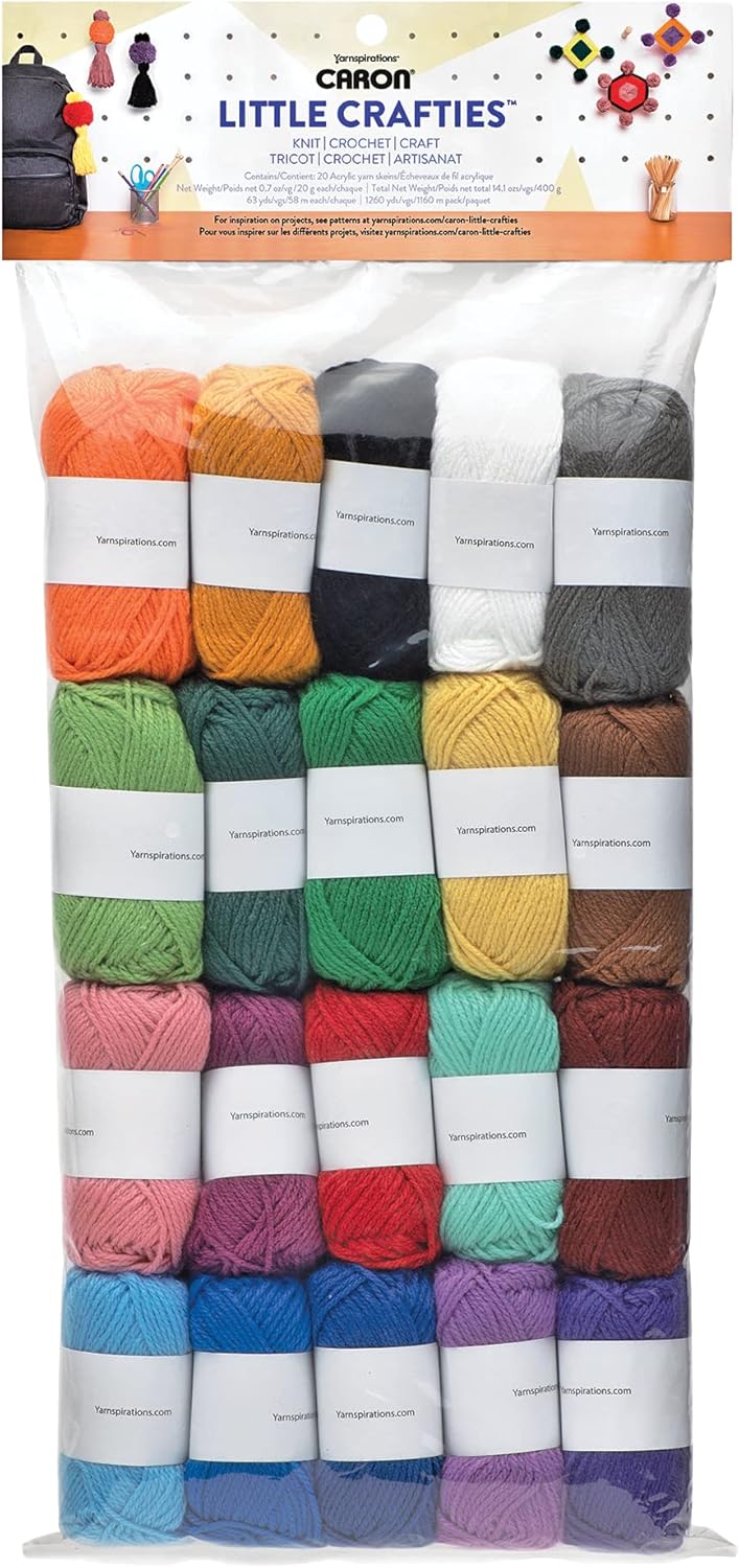 Little Crafties Mini Acrylic Yarn Multipack – 20 Count, Lightweight 3 DK Yarn for Knitting, Crochet & Art Projects, Machine Washable & Durable