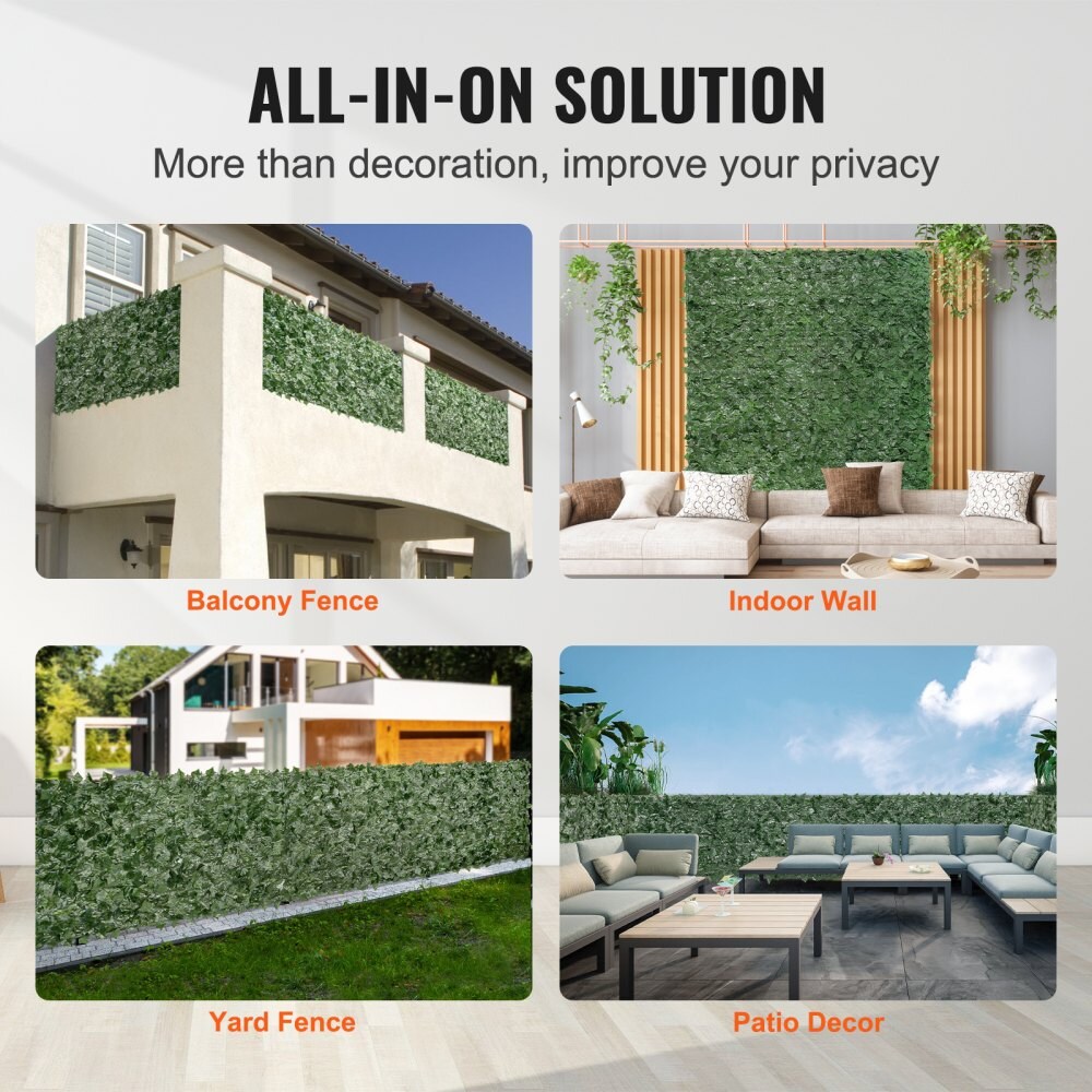 Green Silk Artificial Ivy Fence Panels with Plastic Frame Backing