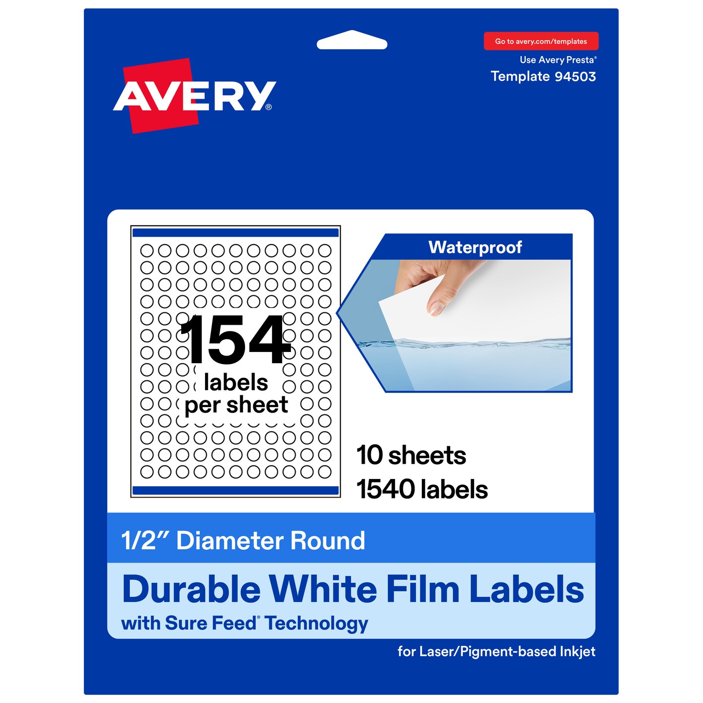 Avery Durable Waterproof Round Labels with Sure Feed, .5" diameter