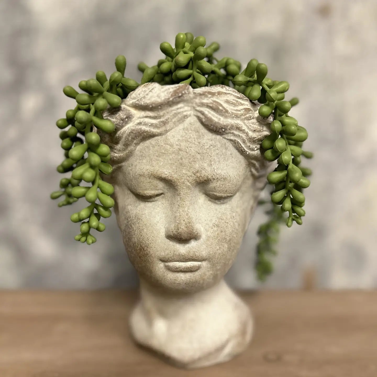 Cement Woman Face Planter Vase for Indoor Plants Artistic Home Decor