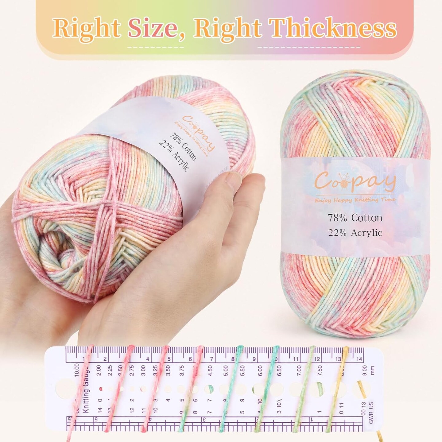 Gradient Ombre Yarn Cake Set – 4-Pack, 3.53oz / 284yds Each, 78% Cotton 22% Acrylic, #2 Thin Yarn for Crocheting & Knitting Blankets, Shawls, Scarves – Color Set 101