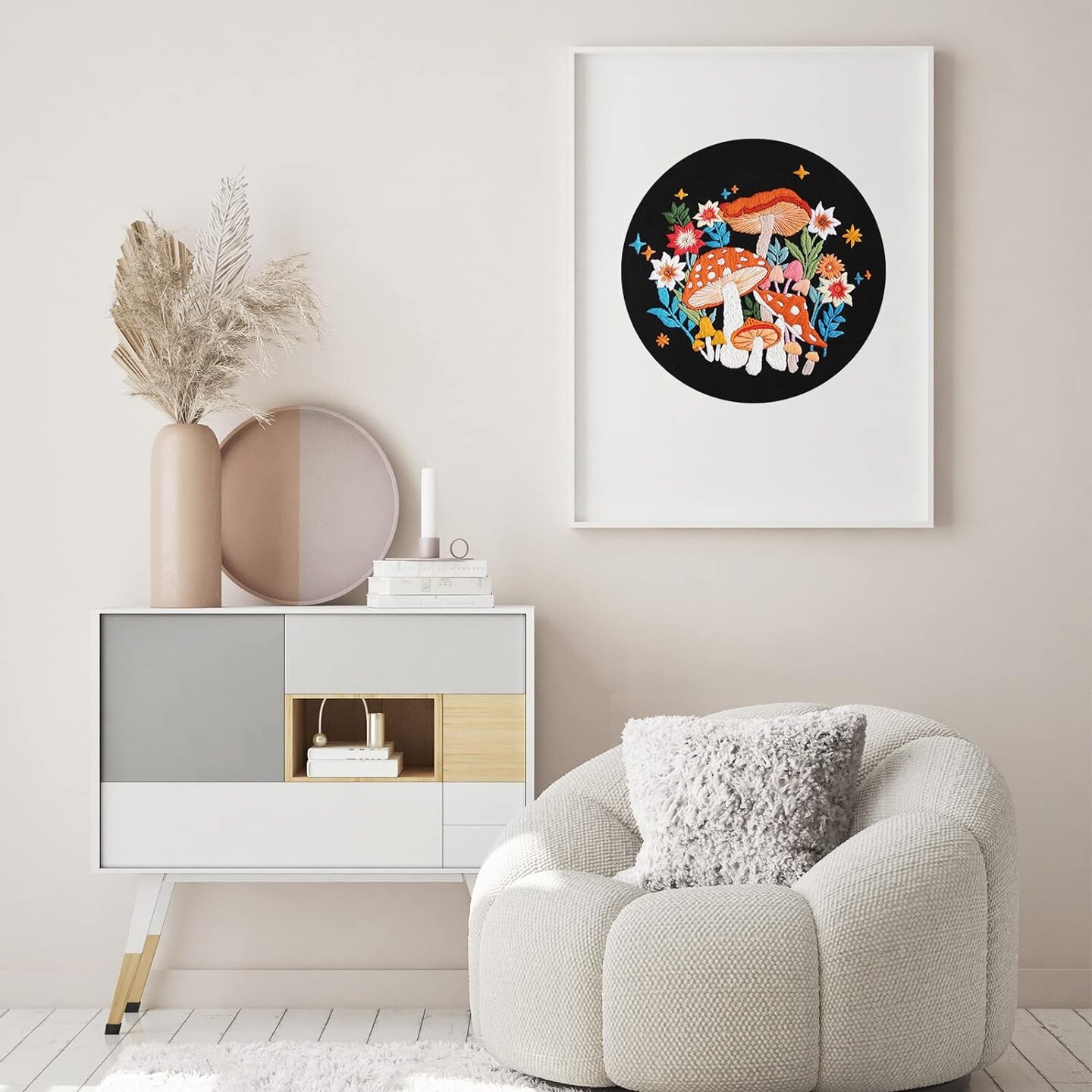 Mushroom Embroidery Kit for Beginners – Starry Night Pattern DIY Needlepoint Cross Stitch for Adults