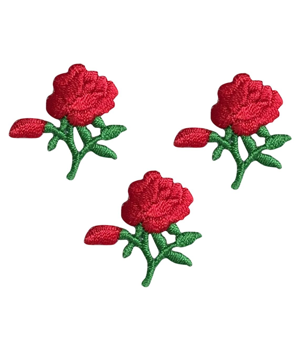 Set of 3, Mini Red Rose with Bud, Flowers, Embroidered, Iron on Patch
