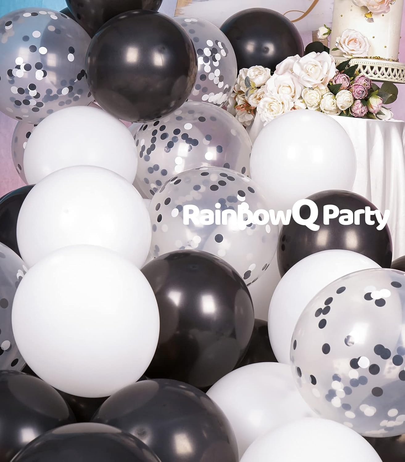 67-Piece Black and White Balloon Garland Kit - 12 Inch Confetti & 10 Inch Latex Balloons with Ribbon - Classic Monochrome Decorations for Graduations, Anniversaries, Weddings, and Birthday Parties