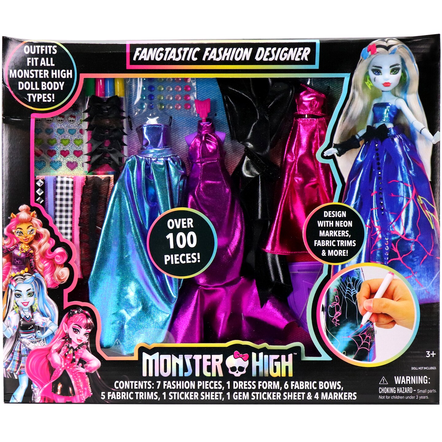 Tara Toy: Monster High Fangtastic Fashion Designer - Doll Dress Outfit Kit, Customize W/ Neon Markers & Embellishments, Ghoulish Craft, Kids Ages 3+